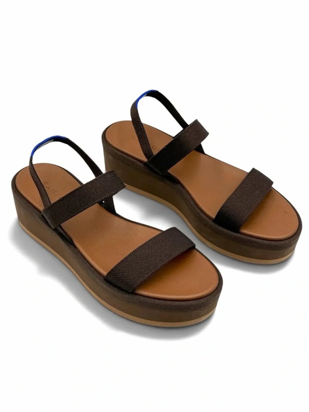 NEW Rothy's The Lightweight Wedge Sandals Brown Canvas Slingback